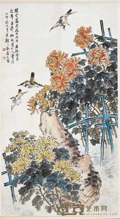金梦石 丁卯（1927年）作 金英延年 立轴 176×95cm